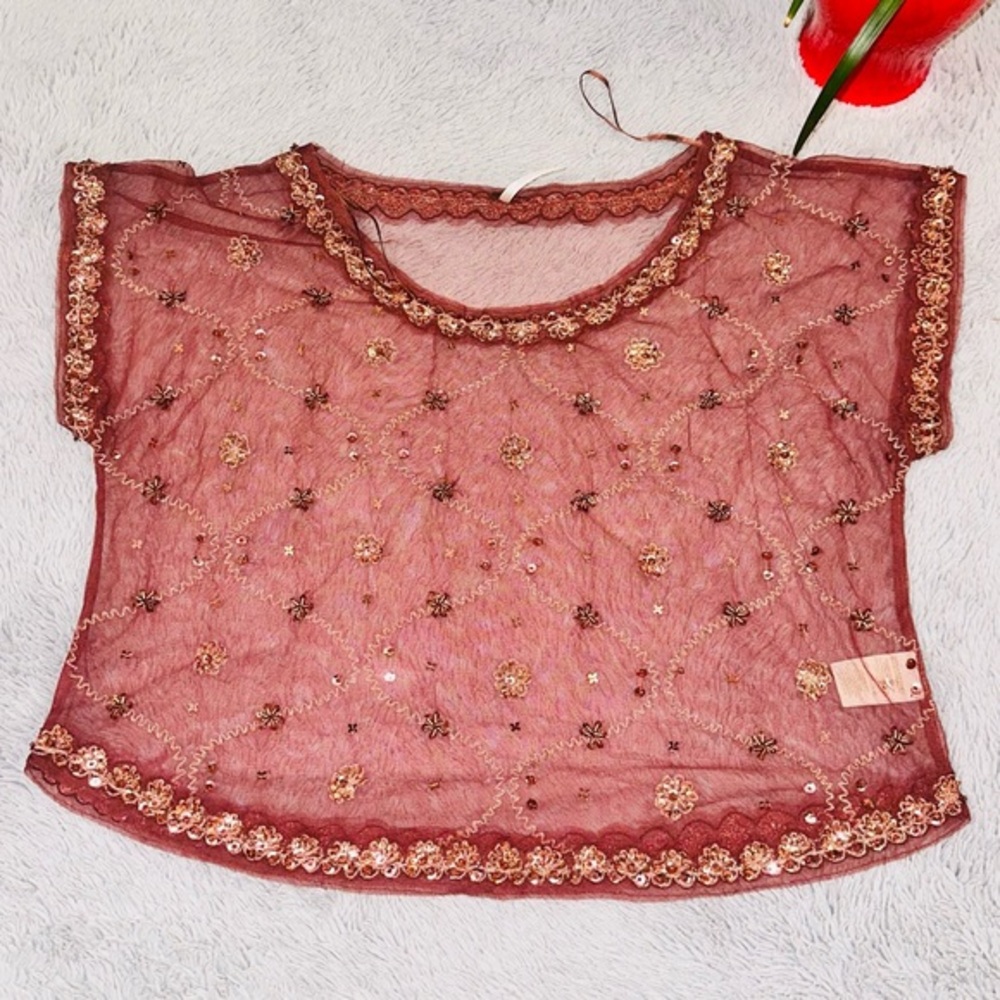 Free People Good karma sequin sheer top